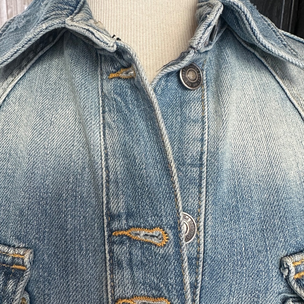Free People - Moonchild Distressed Denim Long Shirt Jacket XS - Picture 10 of 15